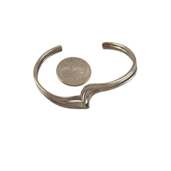 Sterling Silver Wave Cuff Adjustable Wave Design Cuff Bracelet - Picture 5 of 7